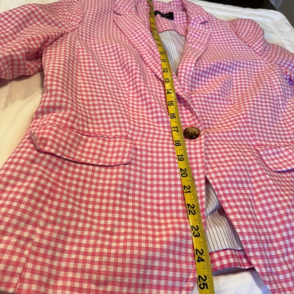 10P Pink and White Checkered Gingham Talbots Linen Blend Blazer - Picture 8 of 9